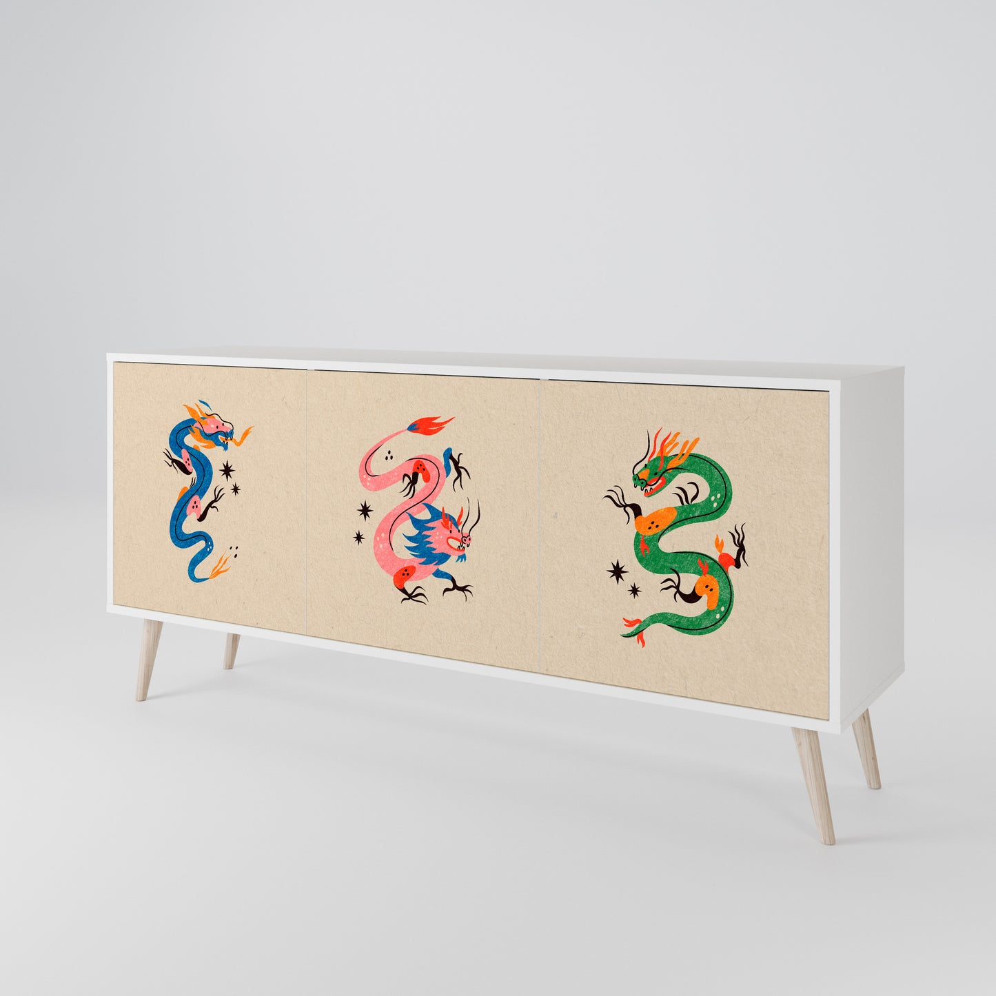 MYTHOLOGICAL CREATURES Madia a 3 Ante in Finitura Bianca