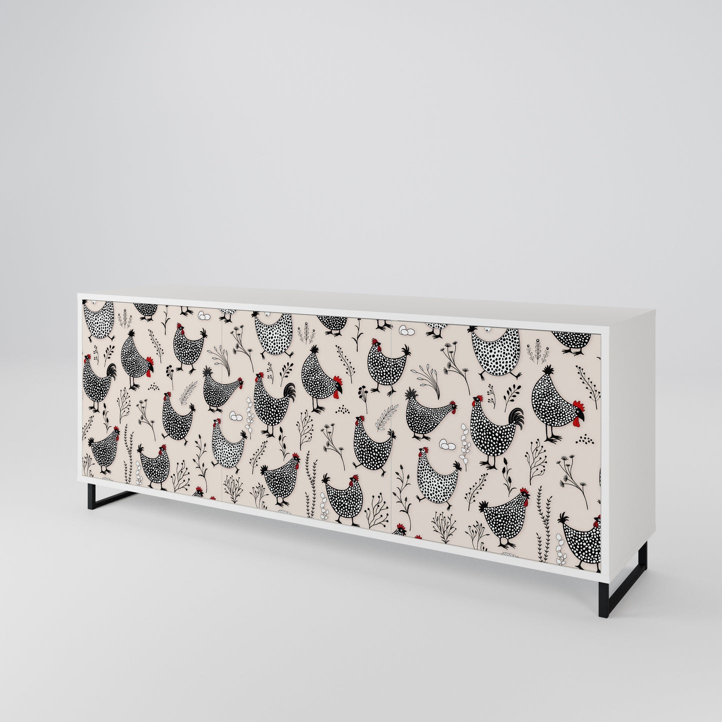 HAPPY HENS Madia a 3 Ante in Finitura Bianca