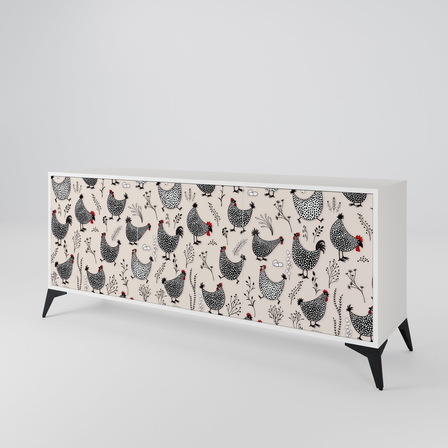 HAPPY HENS Madia a 3 Ante in Finitura Bianca