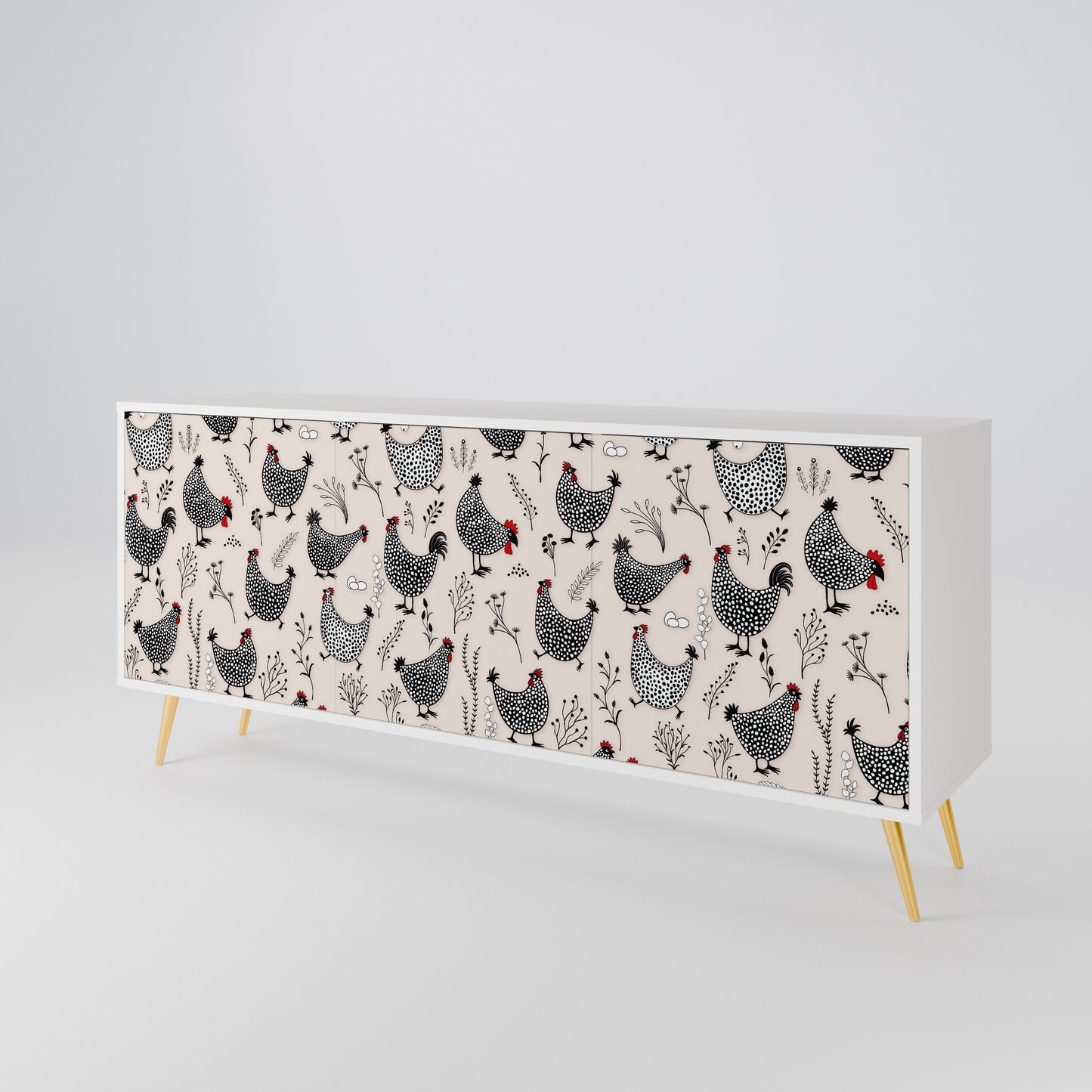 HAPPY HENS Madia a 3 Ante in Finitura Bianca