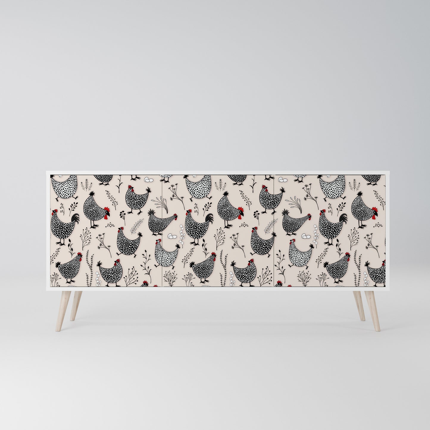 HAPPY HENS Madia a 3 Ante in Finitura Bianca