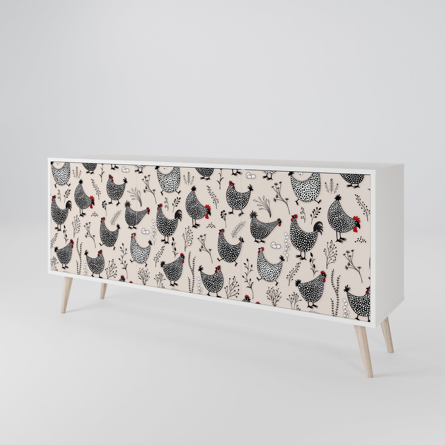 HAPPY HENS Madia a 3 Ante in Finitura Bianca