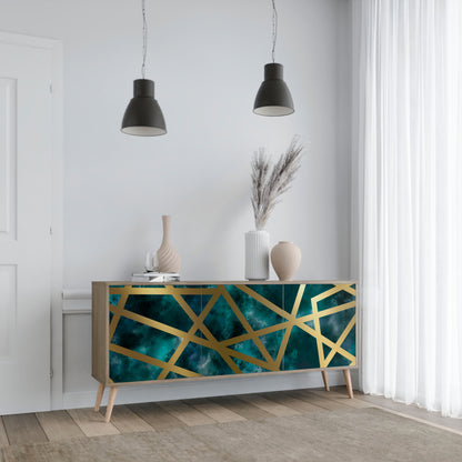 Credenza a 3 ante THE LABYRINTH OF GOLD in effetto rovere