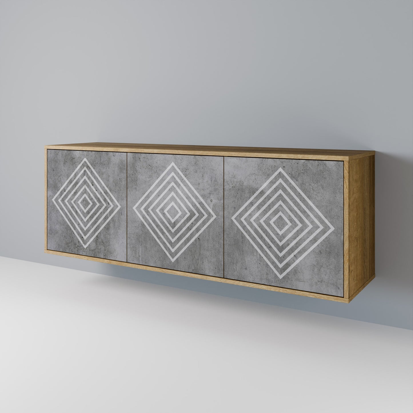 Credenza a 3 ante POLYGONAL ARTISTRY in effetto rovere