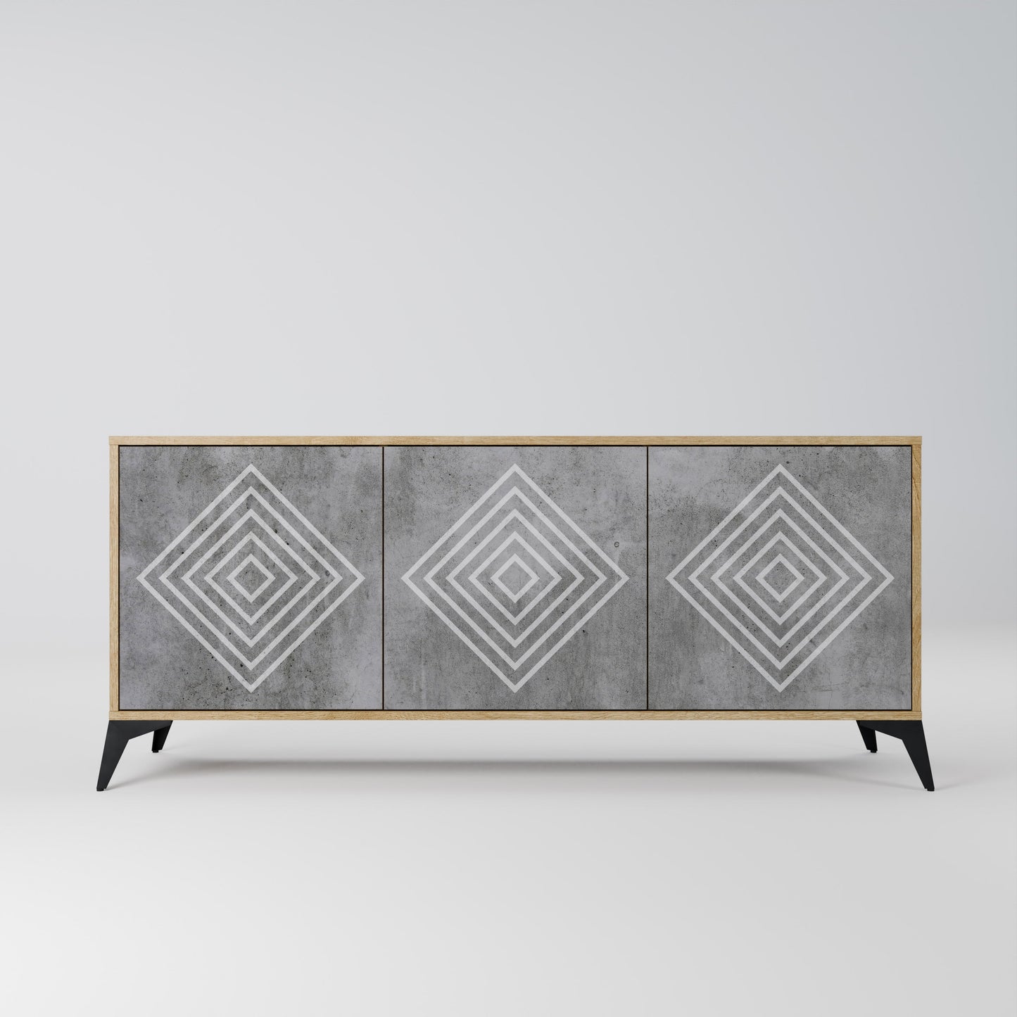 Credenza a 3 ante POLYGONAL ARTISTRY in effetto rovere