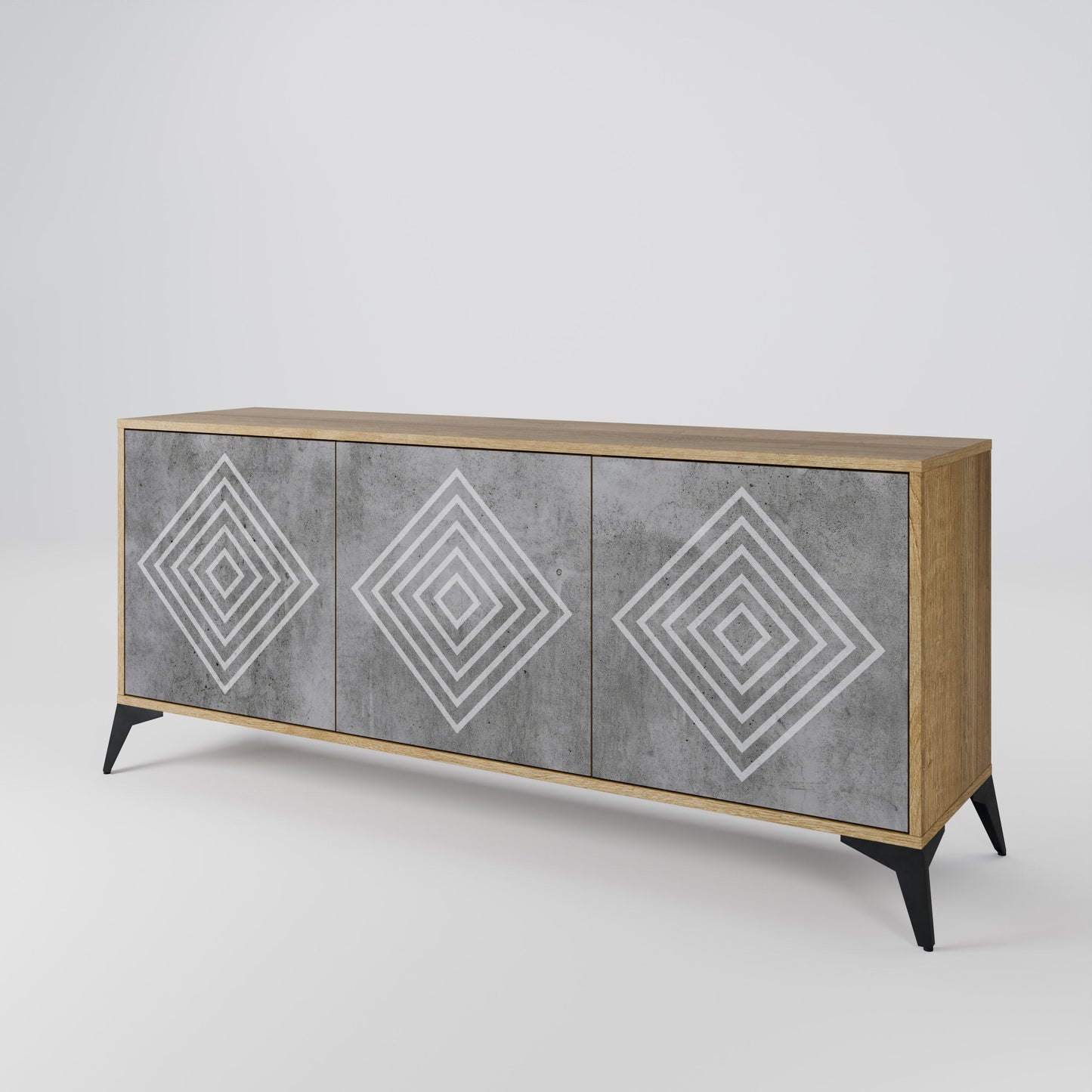 Credenza a 3 ante POLYGONAL ARTISTRY in effetto rovere