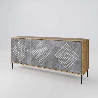 Credenza a 3 ante POLYGONAL ARTISTRY in effetto rovere