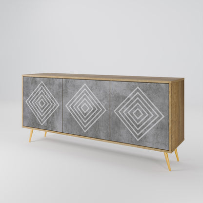 Credenza a 3 ante POLYGONAL ARTISTRY in effetto rovere