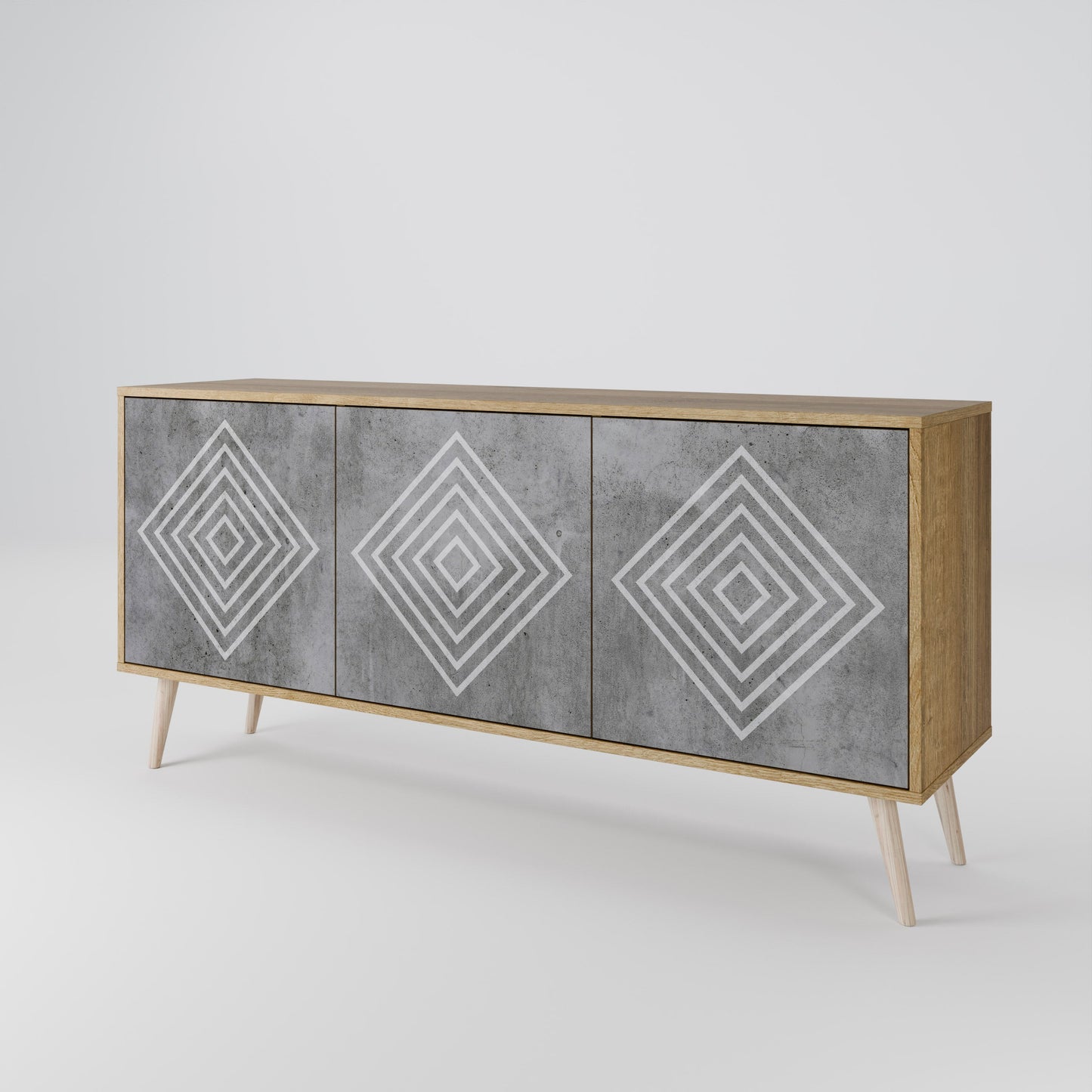 Credenza a 3 ante POLYGONAL ARTISTRY in effetto rovere