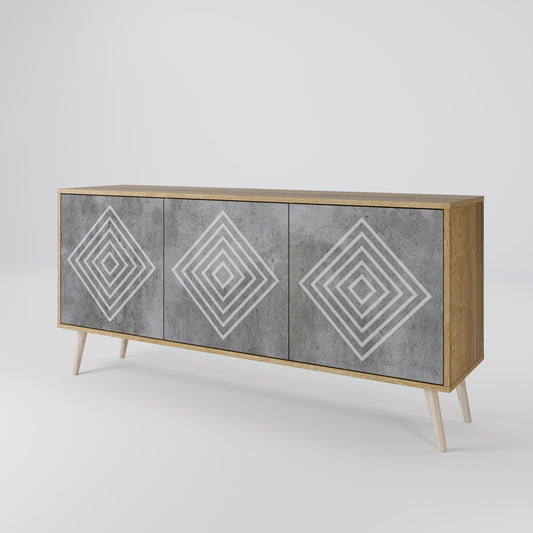 POLYGONAL ARTISTRY Madia a 3 Ante in Effetto Rovere