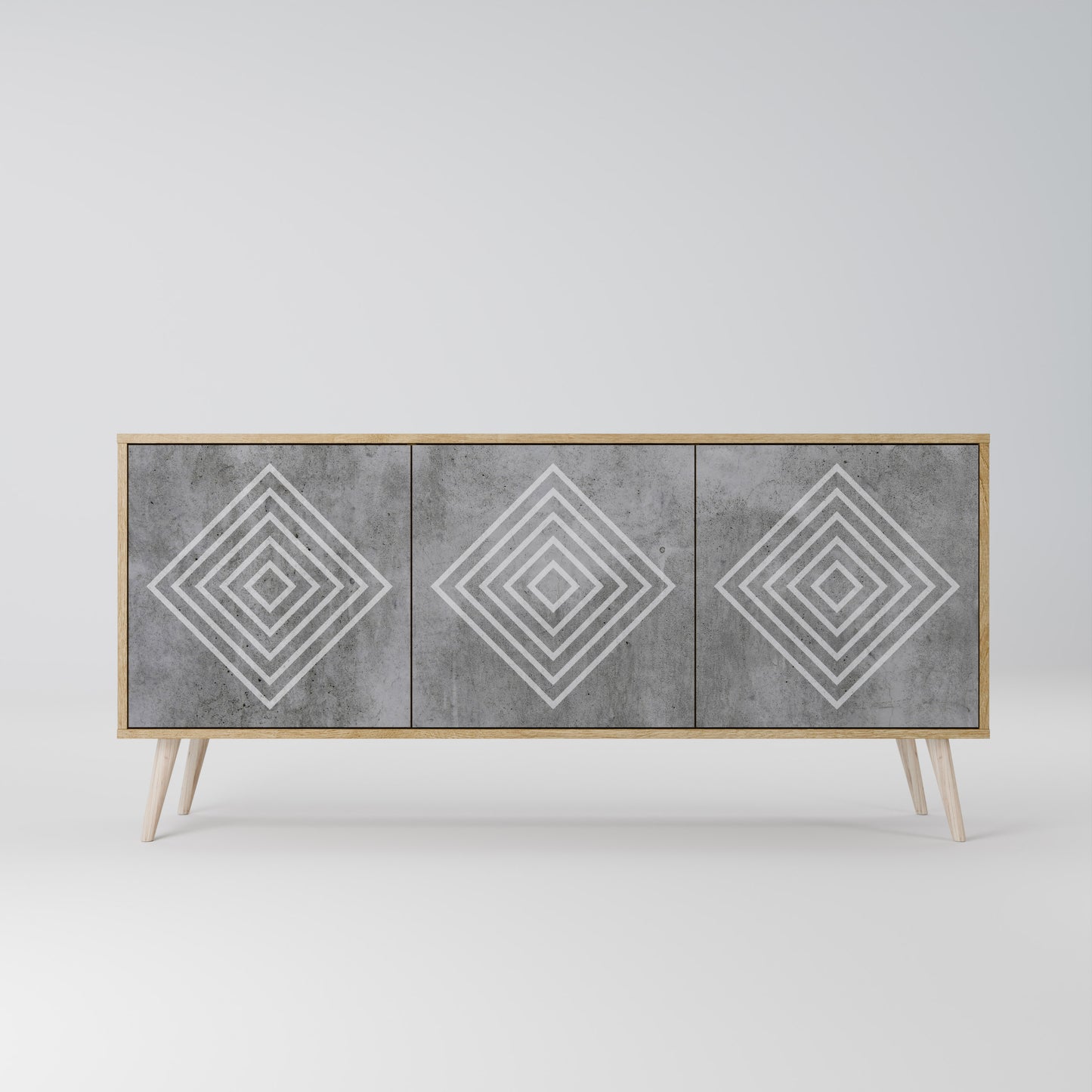 Credenza a 3 ante POLYGONAL ARTISTRY in effetto rovere