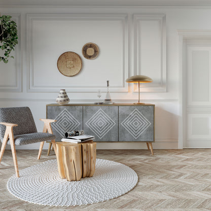 Credenza a 3 ante POLYGONAL ARTISTRY in effetto rovere