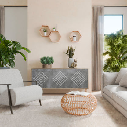 Credenza a 3 ante POLYGONAL ARTISTRY in effetto rovere