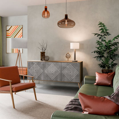 Credenza a 3 ante POLYGONAL ARTISTRY in effetto rovere