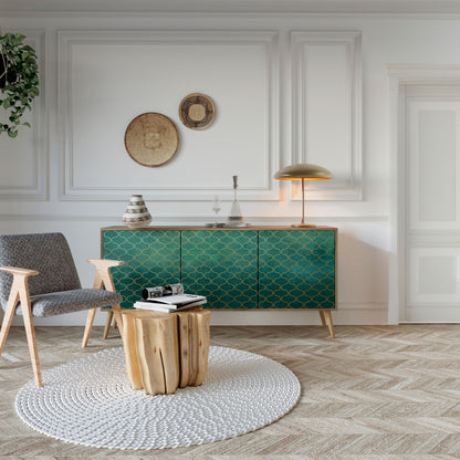 Credenza TESSELATED GREENERY a 3 ante in effetto rovere