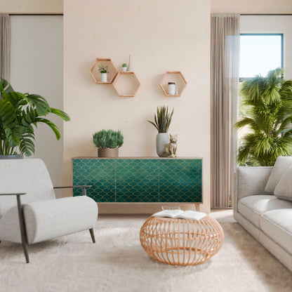 Credenza TESSELATED GREENERY a 3 ante in effetto rovere