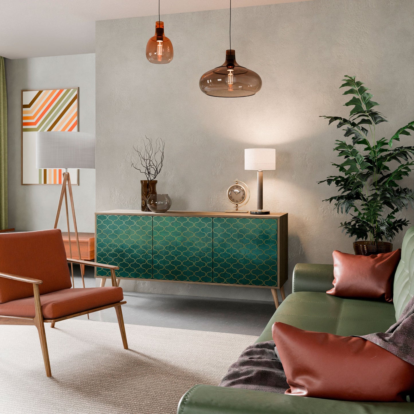 Credenza TESSELATED GREENERY a 3 ante in effetto rovere
