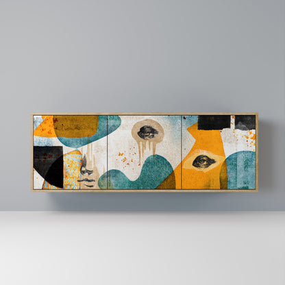Credenza a 3 ante ABSTRACT FACES in effetto rovere