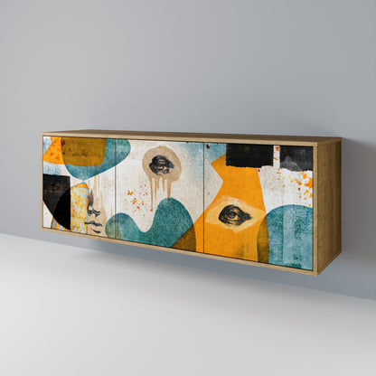Credenza a 3 ante ABSTRACT FACES in effetto rovere