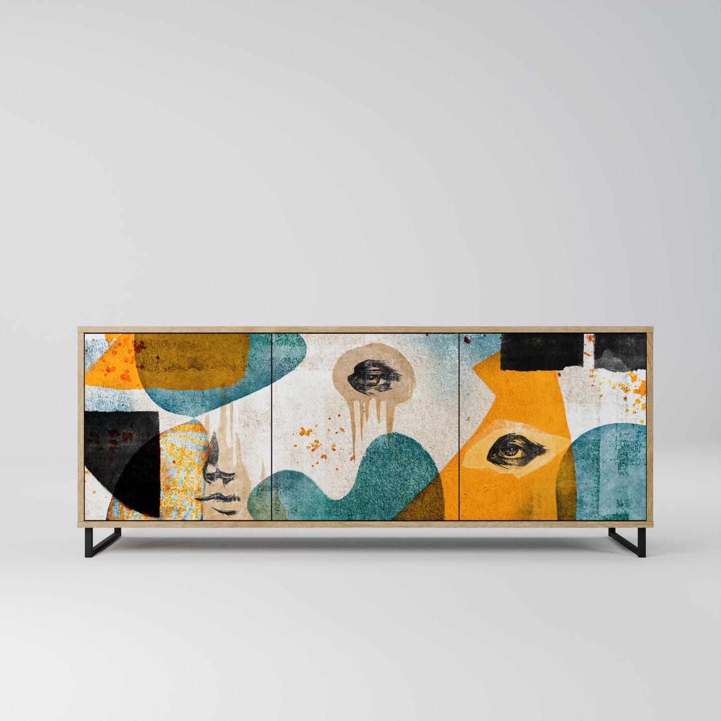 Credenza a 3 ante ABSTRACT FACES in effetto rovere