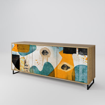 Credenza a 3 ante ABSTRACT FACES in effetto rovere