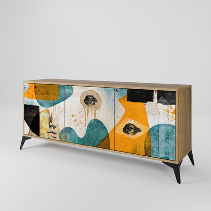 Credenza a 3 ante ABSTRACT FACES in effetto rovere