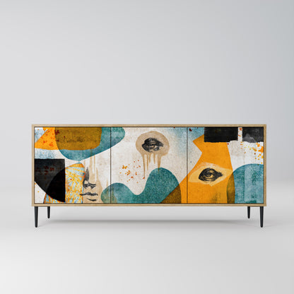 Credenza a 3 ante ABSTRACT FACES in effetto rovere