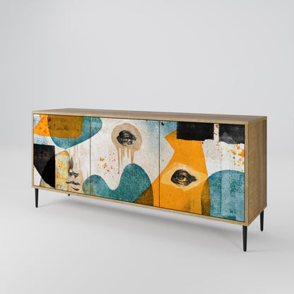 Credenza a 3 ante ABSTRACT FACES in effetto rovere