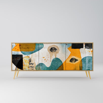Credenza a 3 ante ABSTRACT FACES in effetto rovere