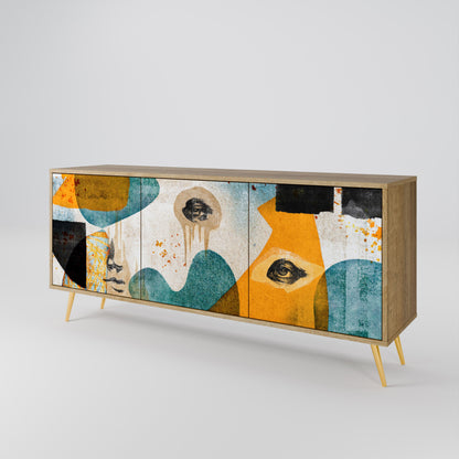 Credenza a 3 ante ABSTRACT FACES in effetto rovere