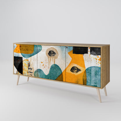 Credenza a 3 ante ABSTRACT FACES in effetto rovere