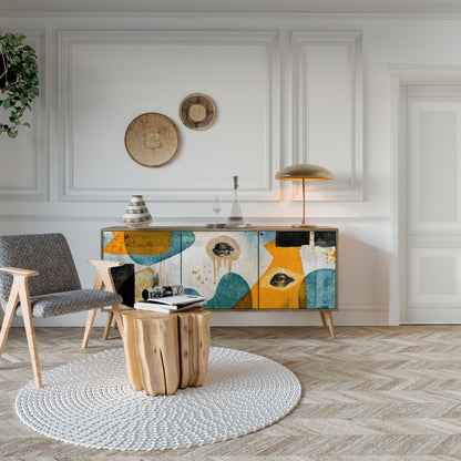 Credenza a 3 ante ABSTRACT FACES in effetto rovere