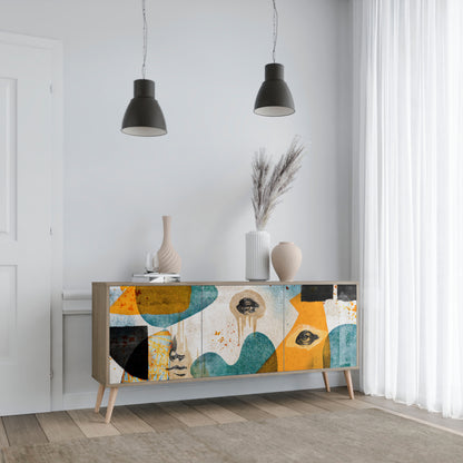 Credenza a 3 ante ABSTRACT FACES in effetto rovere