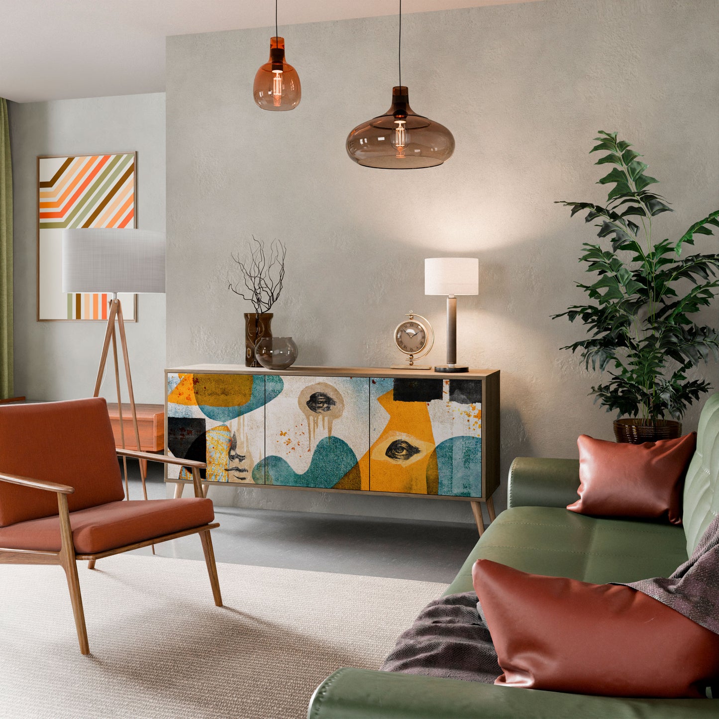 Credenza a 3 ante ABSTRACT FACES in effetto rovere