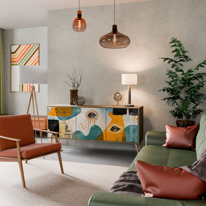 Credenza a 3 ante ABSTRACT FACES in effetto rovere