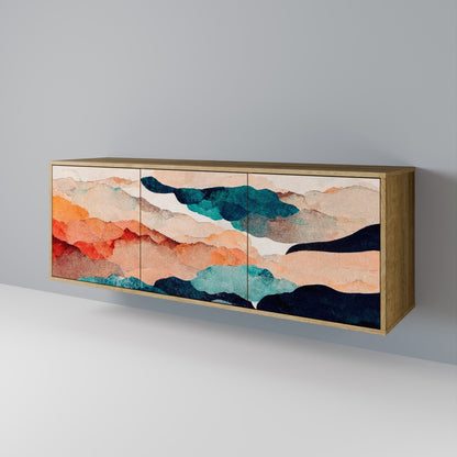 Credenza a 3 ante ABSTRACT LANDSCAPE in effetto rovere