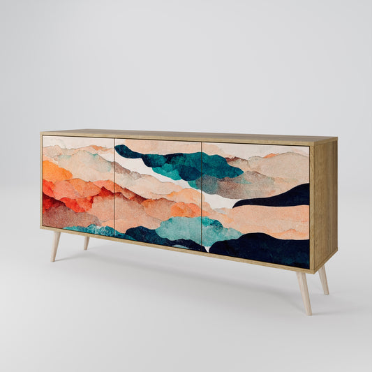 Credenza a 3 ante ABSTRACT LANDSCAPE in effetto rovere
