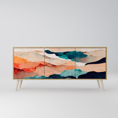 Credenza a 3 ante ABSTRACT LANDSCAPE in effetto rovere