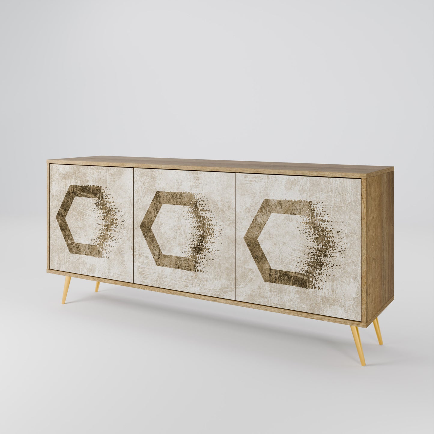 HEXAGONAL SHAPES 3-Door Sideboard in Oak Effect
