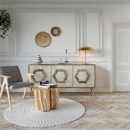 HEXAGONAL SHAPES 3-Door Sideboard in Oak Effect