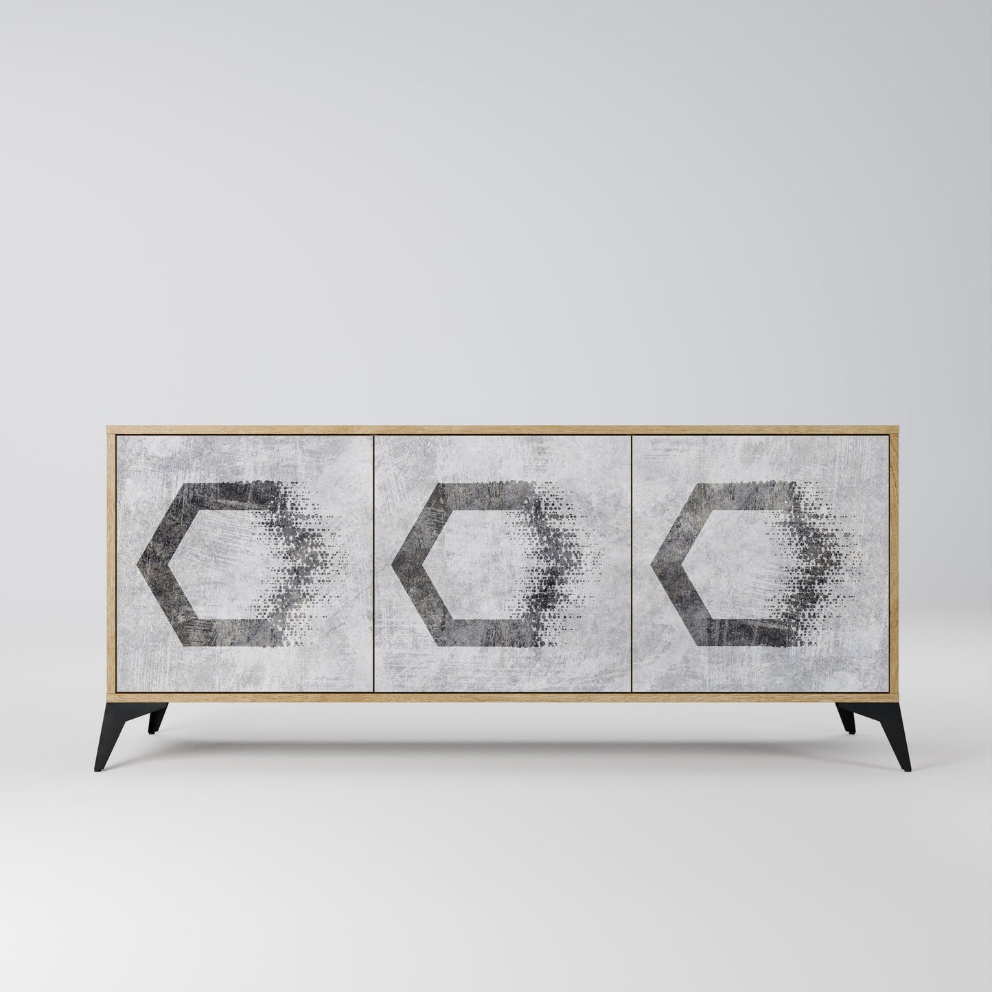 HEXAGONAL FIGURES 3-Door Sideboard in Oak Effect