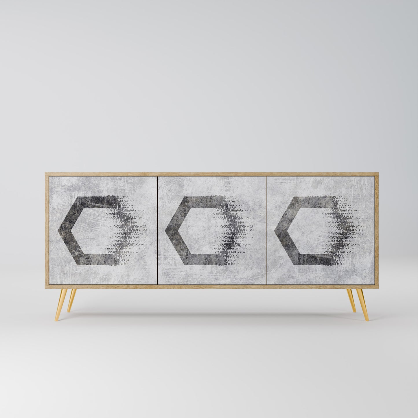 HEXAGONAL FIGURES 3-Door Sideboard in Oak Effect