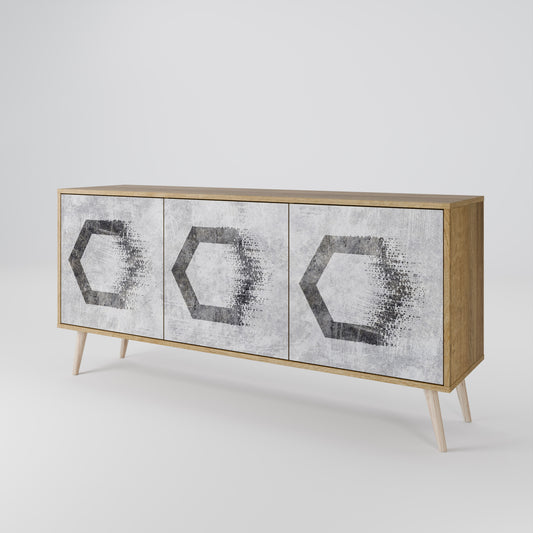 HEXAGONAL FIGURES 3-Door Sideboard in Oak Effect