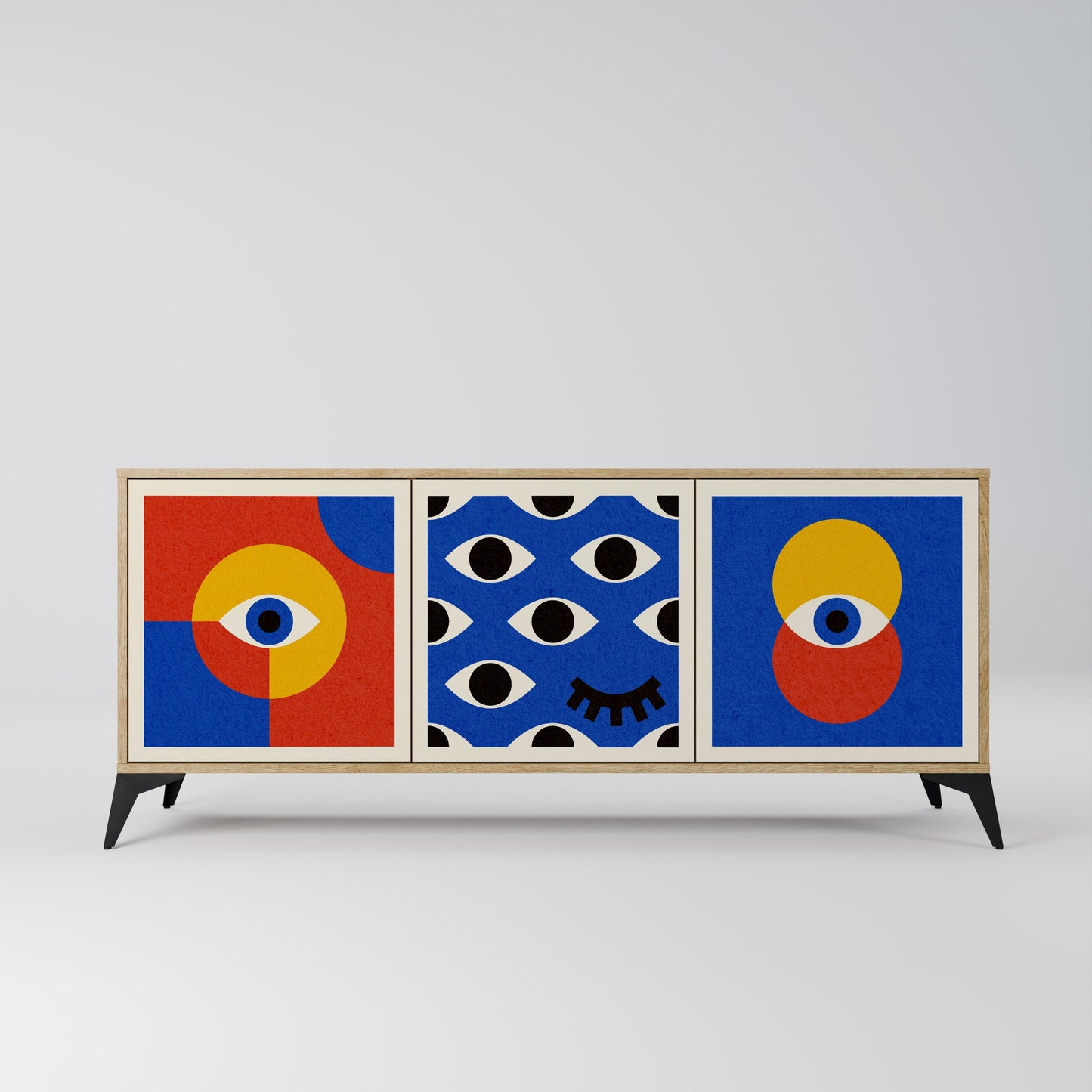 GEOMETRIC EYES 3-Door Sideboard in Oak Effect