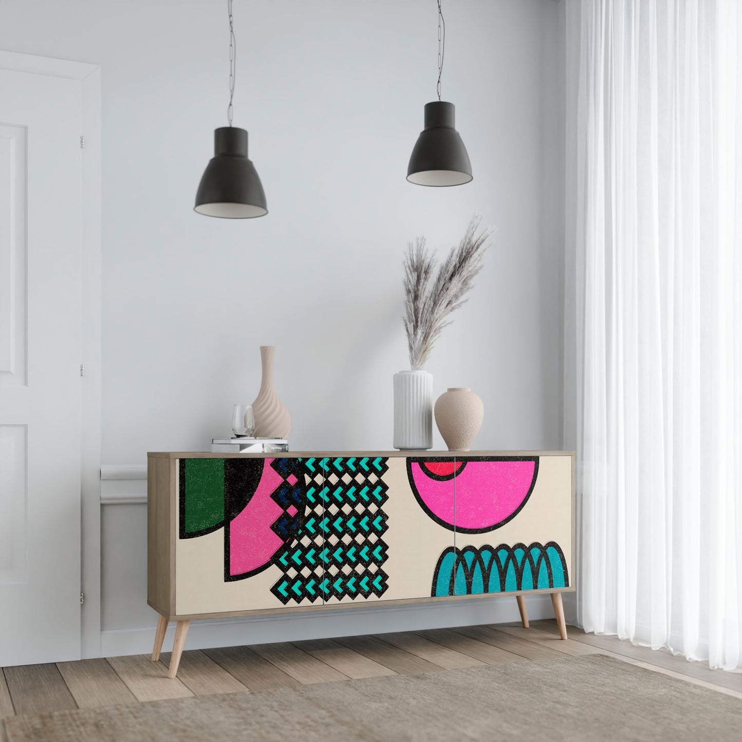 Credenza GEOMETRIC RHAPSODY a 3 ante in effetto rovere