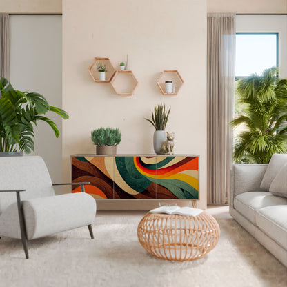 Credenza a 3 ante COLORFUL STRANDS in effetto rovere