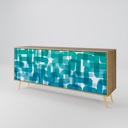 TURQUOISE RECTANGLES 3-Door Sideboard in Oak Effect