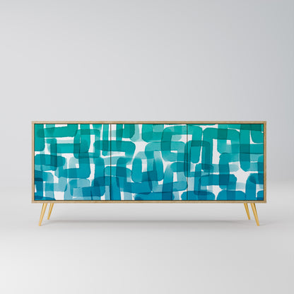 TURQUOISE RECTANGLES 3-Door Sideboard in Oak Effect