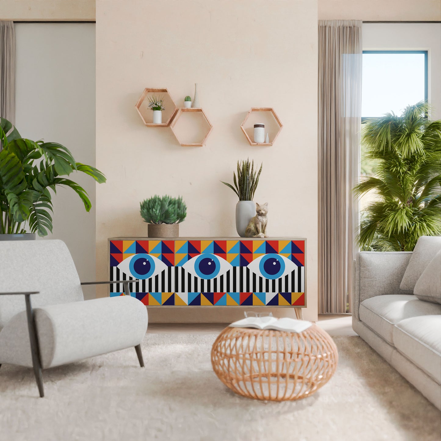 ASTRAZIONE E GEOMETRIA Credenza a 3 ante in effetto rovere