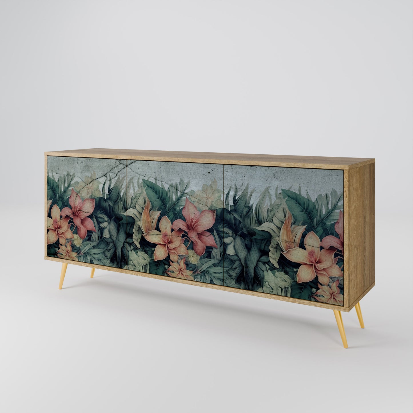 Credenza a 3 ante HEAVENLY BLOOM in effetto rovere
